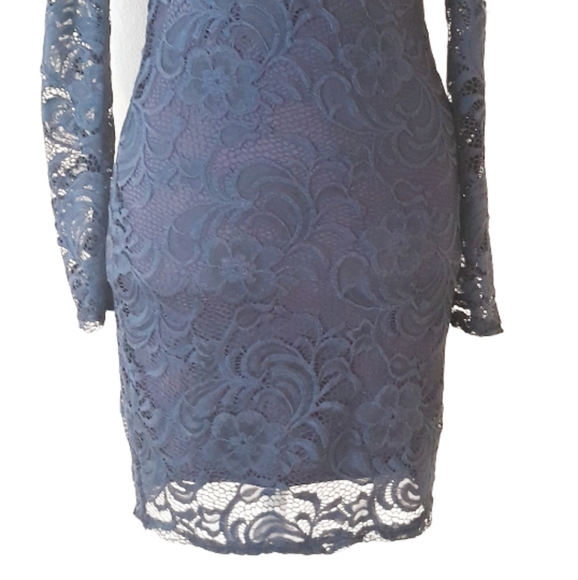 Charlotte Russe Code at Dusk Lace Bodycon Dress - Navy Blue Size Medium - Picture 7 of 11